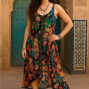 JOHNNY WAS silk blend embroidered Logan Dress Hi-Lo Hem NWT